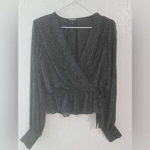 Express Black Long Sleeve Wrap Blouse